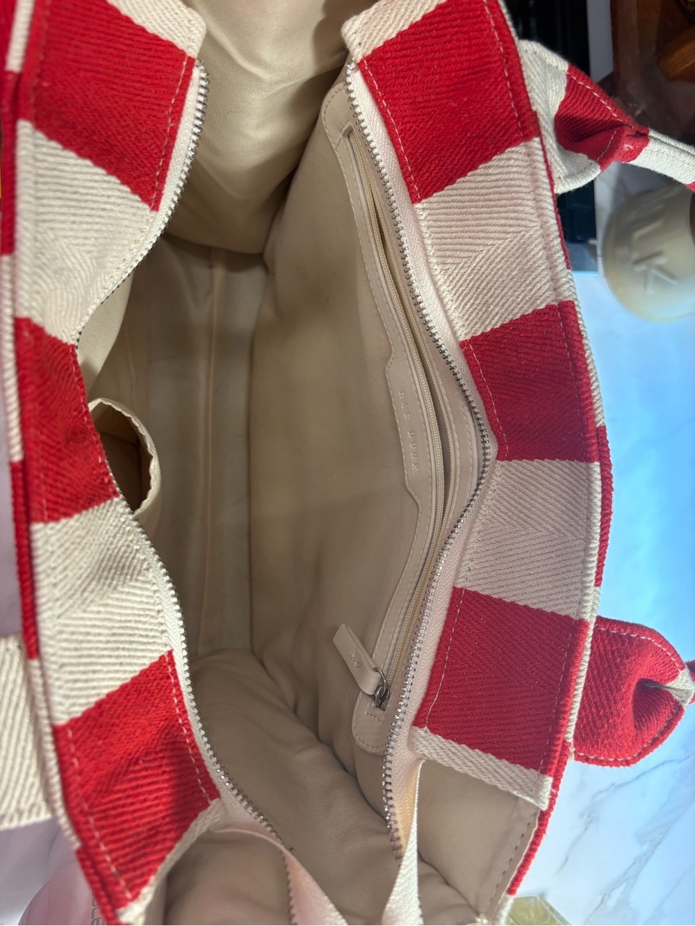 Rae Dunn Red and Cream Striped Canvas Tote with Pouch Set - Picture 5 of 8